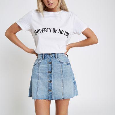 River Island Womens Petite Button Down Denim Mini Skirt