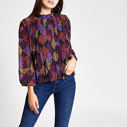 River Island Womens Leopard Print Pleated Blouse