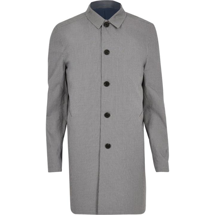 River Island Mensgrey Smart Checked Mac Coat