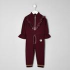 River Island Mini Girls Berry Frill Zip Front Jumpsuit