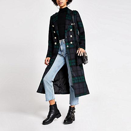River Island Womens Tartan Check Button Front Longline Coat