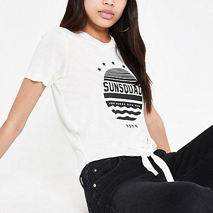 River Island Womens Printed Knot Front T-shirt