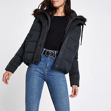 River Island Womens Padded Faux Fur Hood Puffer Jacket