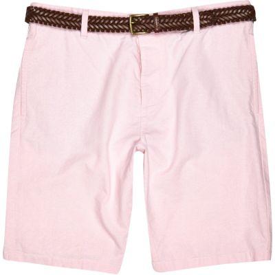 River Island Mens Oxford Belted Bermuda Shorts