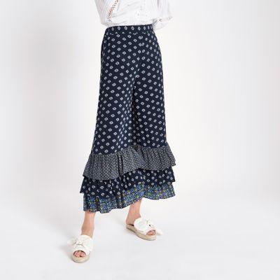 River Island Womens Print Tiered Frill Culottes