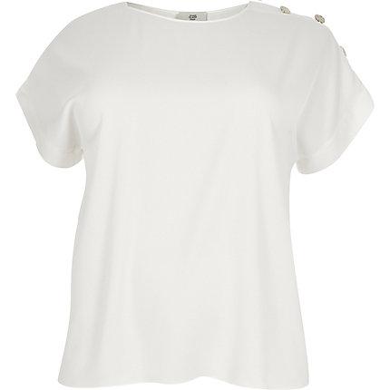 River Island Womens Plus White Button Shoulder T-shirt