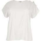 River Island Womens Plus White Button Shoulder T-shirt