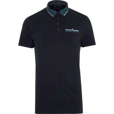 River Island Mens Geo Print Collar Slim Fit Polo Shirt