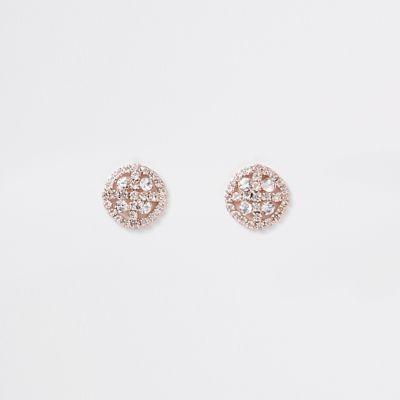 River Island Womens Rose Gold Tone Circle Diamante Stud Earrings
