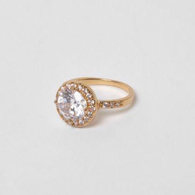 River Island Womens Cubic Zirconia Gold Tone Diamante Ring