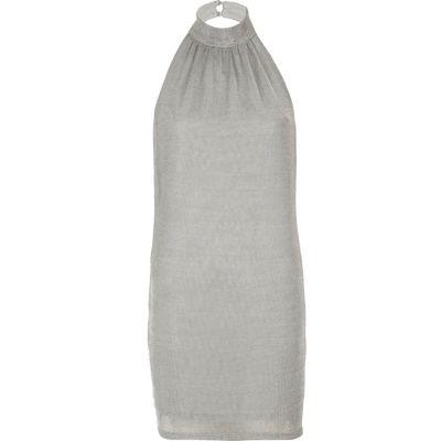 River Island Womens Silver Chainmail Halter Neck Mini Dress