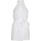 River Island Womens Petite White Wrap Front High Neck Playsuit