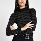 River Island Womens Silver Zebra Print High Neck Knit Jumper