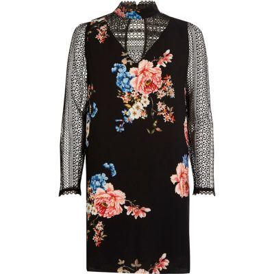 River Island Womens Floral Print Lace Insert Swing Dress