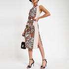 River Island Womens Mixed Print Cowl Neck Tie Waist Dress