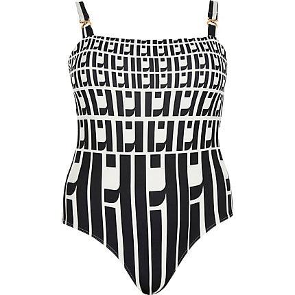 River Island Womens Plus Monochrome Ri Monogram Bodysuit