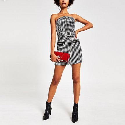 River Island Womens Check Bardot Bodycon Mini Dress