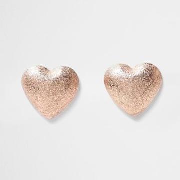 River Island Womens Rose Gold Sand Blast Heart Earrings