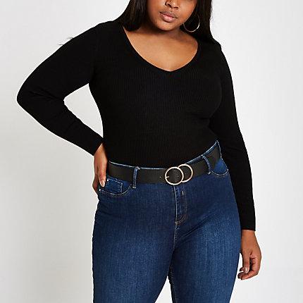 River Island Womens Plus Shoulder Pad Long Sleeve Knit Top