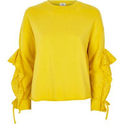 River Island Womens Broderie Frill Sleeve Sweatshirt