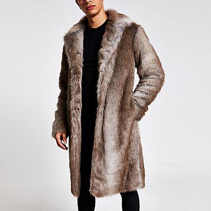 River Island Mens Faux Fur Overcoat