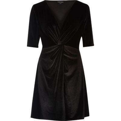 River Island Womens Knot Front Velvet Skater Dress