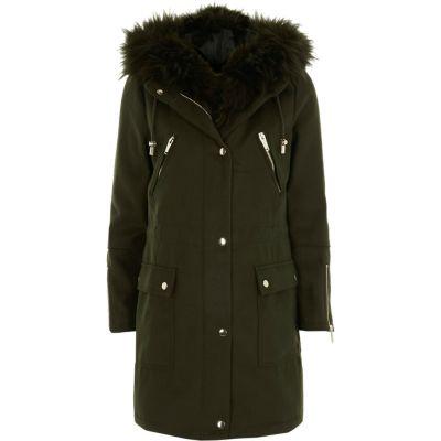 River Island Womens Faux Fur Trim Smart Parka