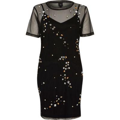 River Island Womens Mesh Embellished T-shirt Dress