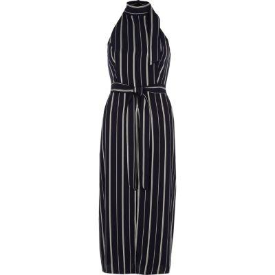 River Island Womens Stripe High Neck Waisted Midi Dress