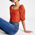 River Island Womens Broderie Puff Sleeve Crop Top