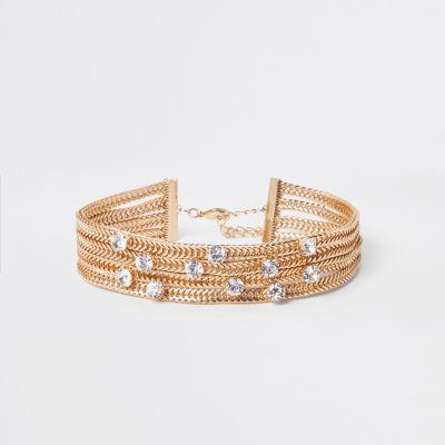River Island Womens Gold Tone Chunky Layered Snake Chain Choker