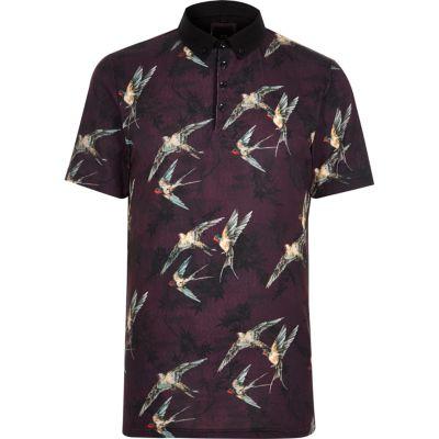 River Island Mens Bird Print Slim Fit Polo Shirt