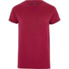 River Island Mens Berry Rolled Sleeve Pocket T-shirt