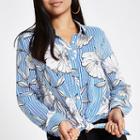River Island Womens Petite Floral Stripe Tie Front Shirt