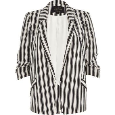 River Island Womens Mono Stripe Ruched Sleeve Blazer