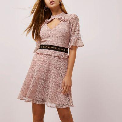 River Island Womens Lace Frill Contrast Waist Dress