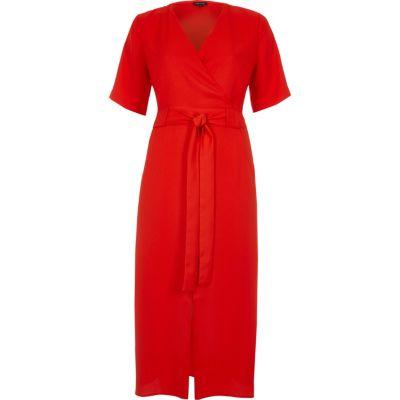 River Island Womens Wrap Tie Waist Midi Dress