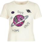 River Island Womens Petite White Space Sequin Print T-shirt