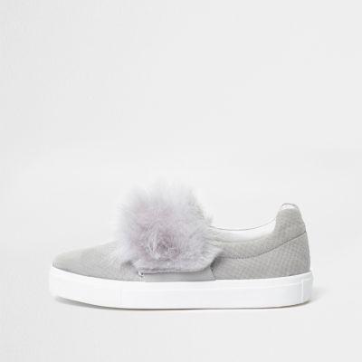 River Island Womens Faux Fur Slip On Plimsolls
