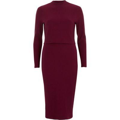River Island Womens Rib Double Layer Bodycon Midi Dress