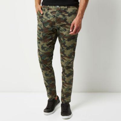 River Island Mens Washed Camo Skinny Chino Pants