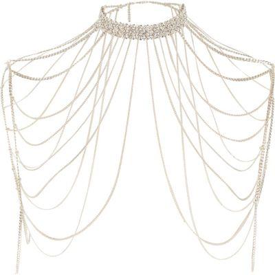 River Island Womens Gold Tone Rhinestone Draped Choker Harness