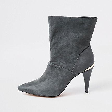 River Island Womens Wide Fit Suede Slouch Cone Heel Boots
