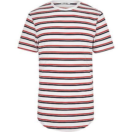 River Island Mens Only And Sons White Stripe Longline T-shirt