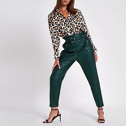 River Island Womens Leather Paperbag Tapered Trousers