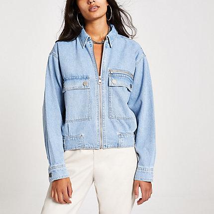 River Island Womens Denim Utility Bomber Jacket