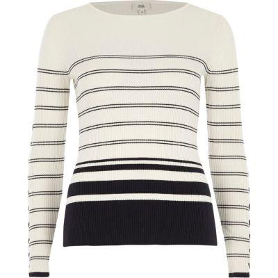 River Island Womens Stripe Lace-up Sleeve Knitted Top