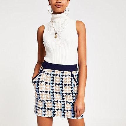 River Island Womens Check Knitted Utility Mini Skirt