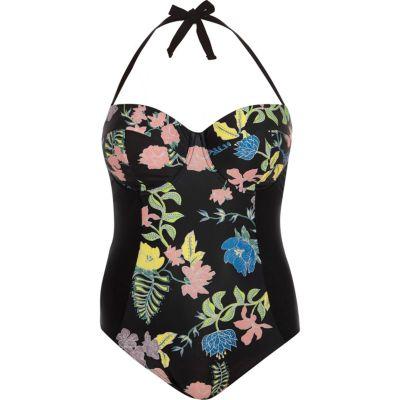 River Island Womens Plus Floral Bandeau Halterneck Swimsuit