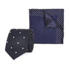 River Island Mensnavy Silk Polka Dot Tie And Pocket Square Set